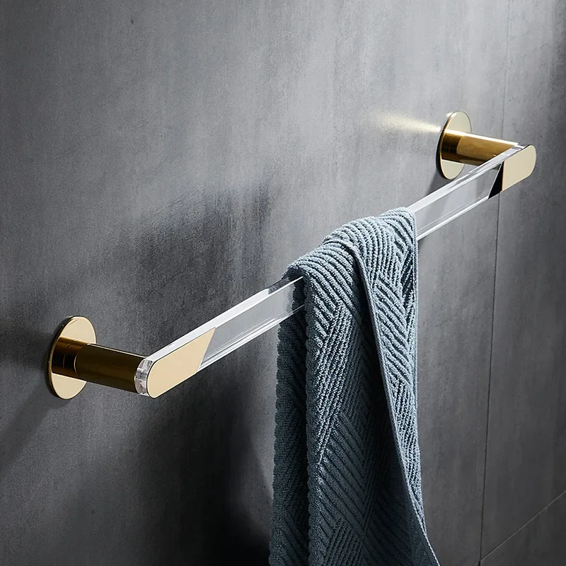 

Fashionable Non Perforated Acrylic Towel Rack Light Luxury Copper Gold Towel Pole Face Towel Hanging Rack Behind The Door