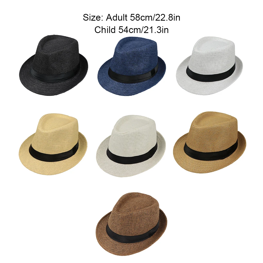 Stylish Panama Cap With Wide Brim For Sun Protection Light Weight Fiber Fedora Hat Sun Hat Black Children