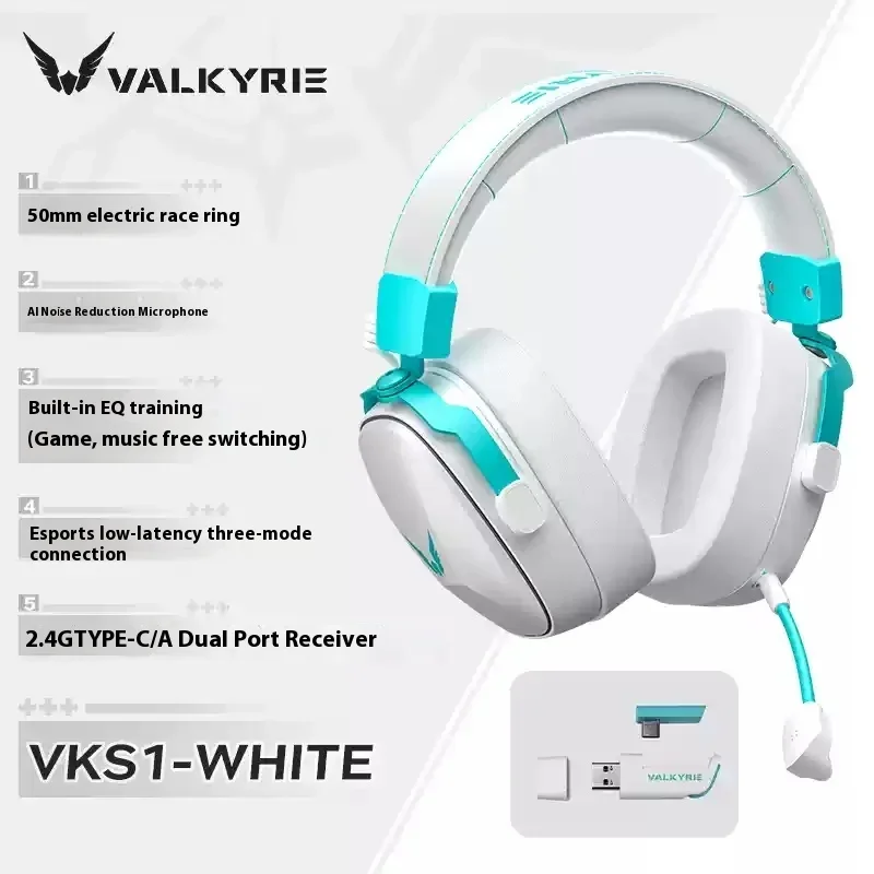 VALKYRIE VK S1 Headphone Gaming Tri-Mode Nirkabel Chip Esports Ai Peredam Kebisingan dengan Mikrofon Earphone Gaming PC Kustom