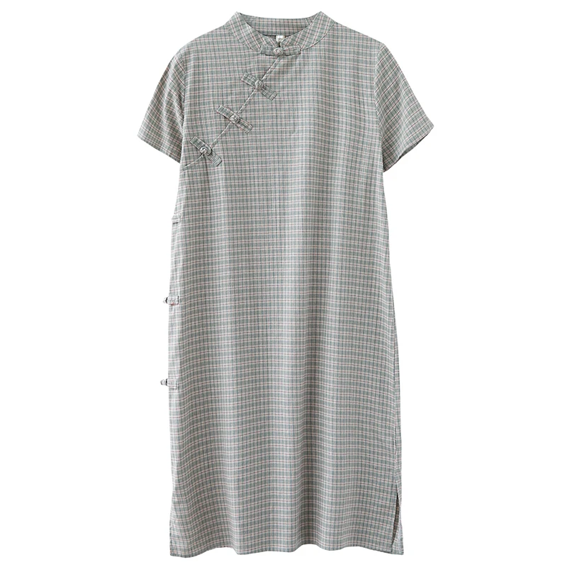 

Новая летняя ретро китайская Sle Dr женская свободная хлопково-льняная клетчатая юбка миди на пуговицах спереди Sle