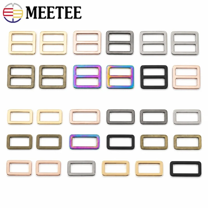 50/100Pcs 16-50mm Metal Rectangle Loop Tri-Glide Slider Adjuster D Rings for Bag Backpack Strap Garment Sewing DIY Accessories