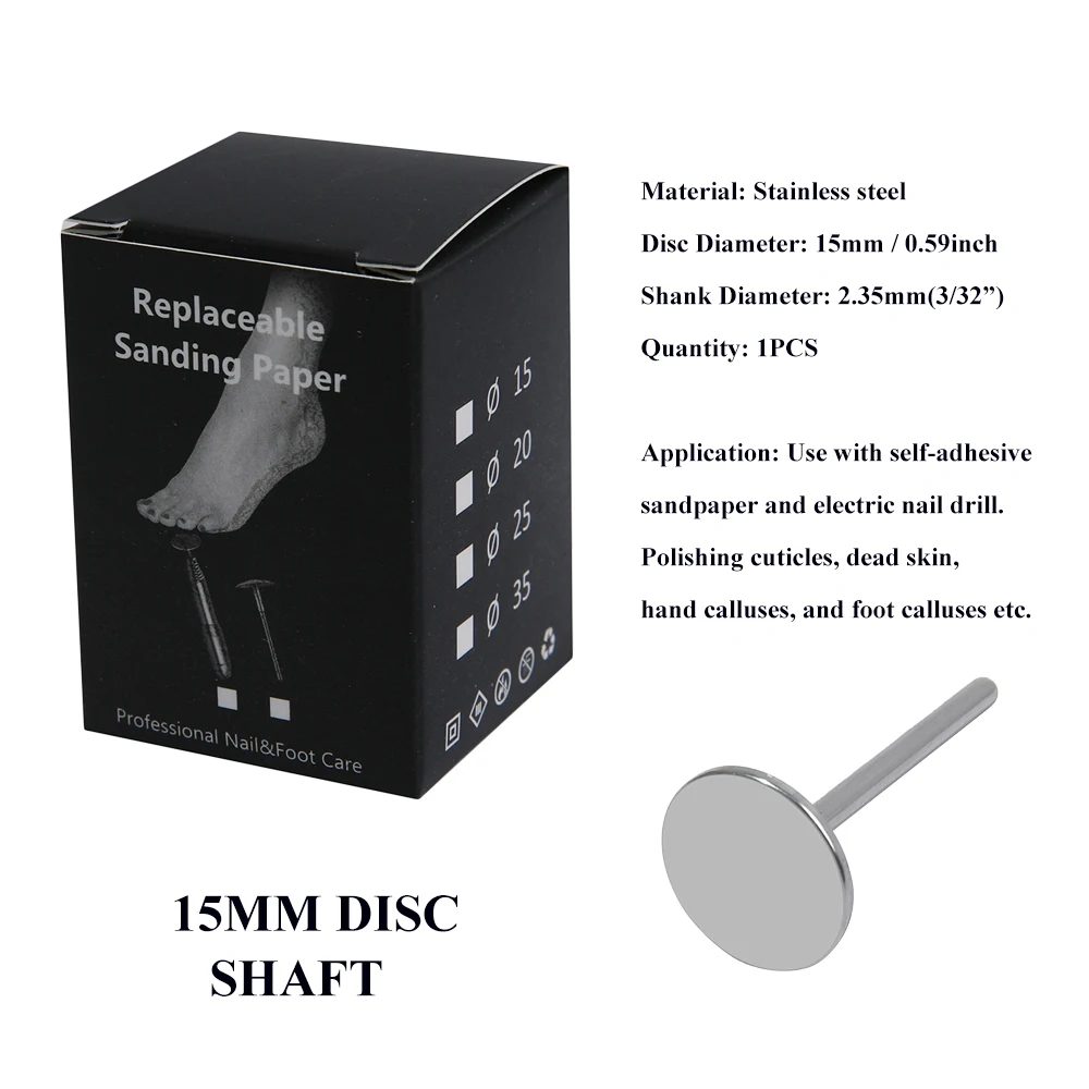 Accesorios de brocas para uñas, disco de papel de lija de acero inoxidable, disco de Metal redondo de 3/32 ", 10mm,15mm, 20mm,25mm,35mm