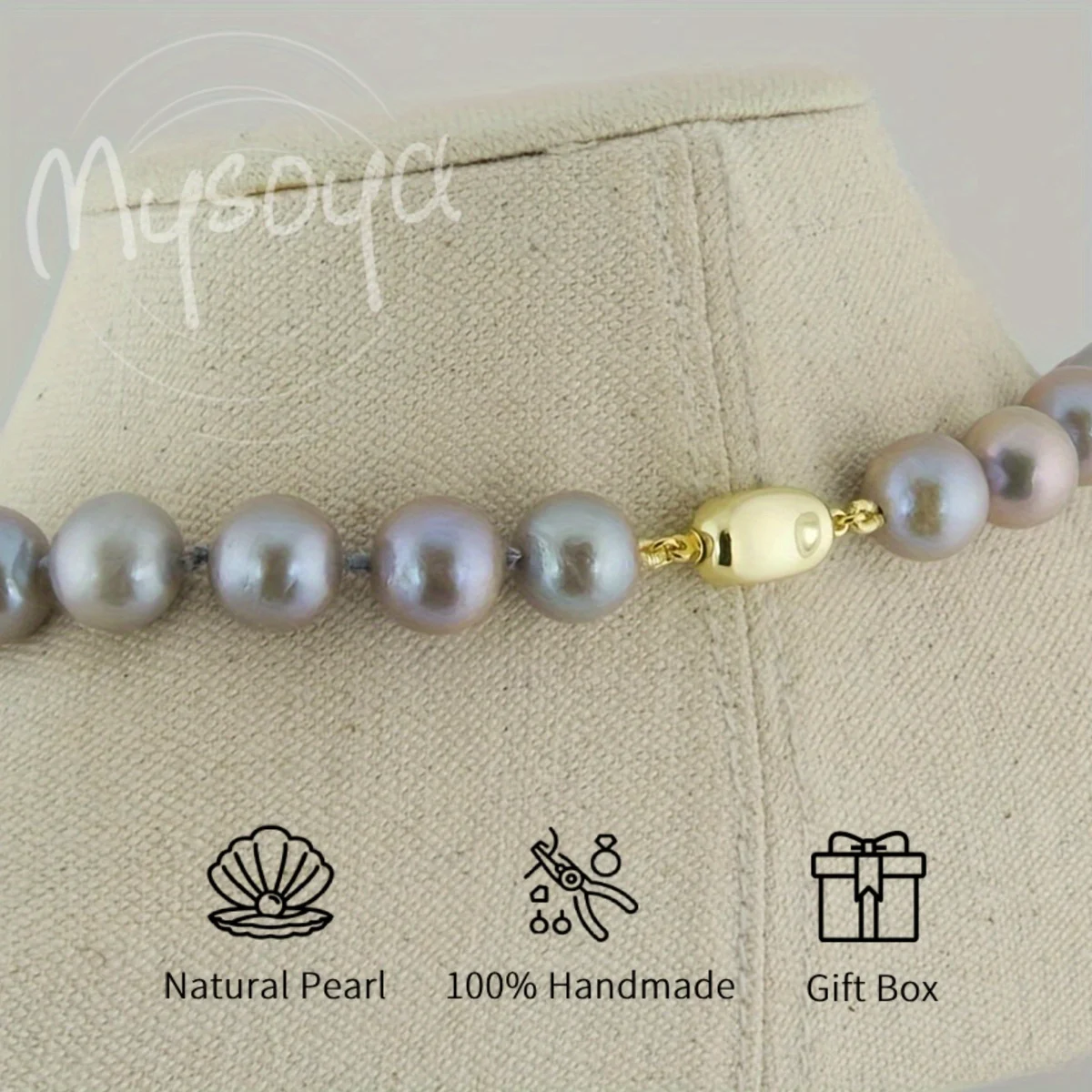 

MYSOYA 10-12mm Gray Edison Freshwater Pearl Necklace For Women Men Gift Box Perfect Gift For Wedding Birthday Christmas New Year