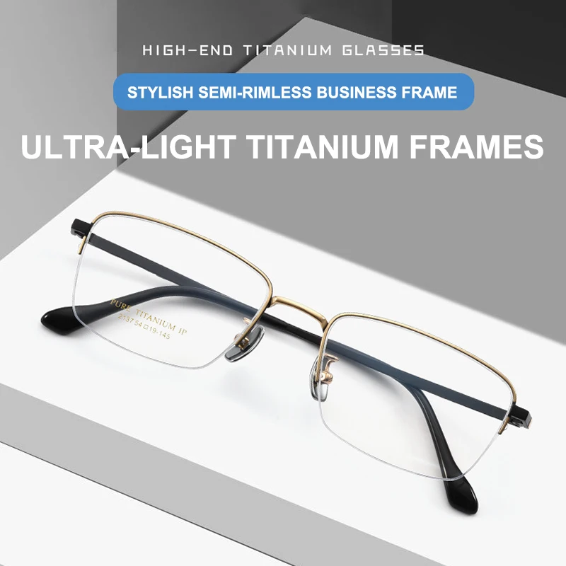

Ultra-lightweight Minimalist Men Titanium Glasses frames Two-tone Electroplated Eyeglasses Business-casual Semi-rimless eyewear