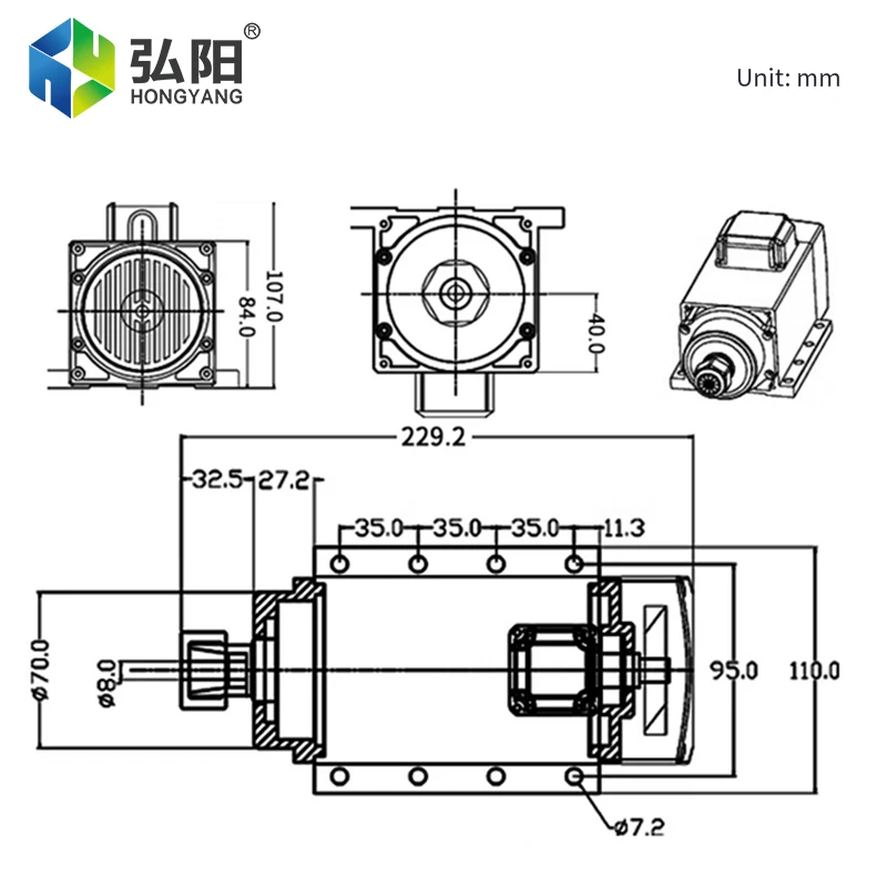 CNC Constant Power Spindle 1.5KW ER20 6000rpm Low Torque Flange Air Cooled Permanent Magnet Motor CNC Milling Machine Drilling