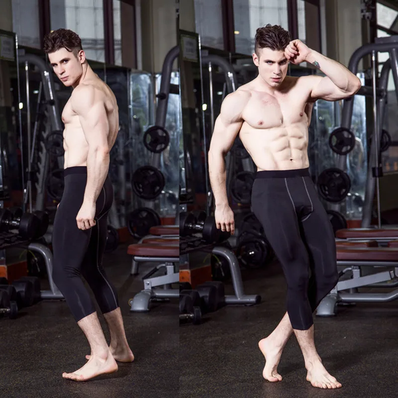 Men's Tight 3/4 Cropped Pants Shorts Running Sports Basketball Gym Fitness Workout Training Exercise Yoga Leggings S M L XL 2XL