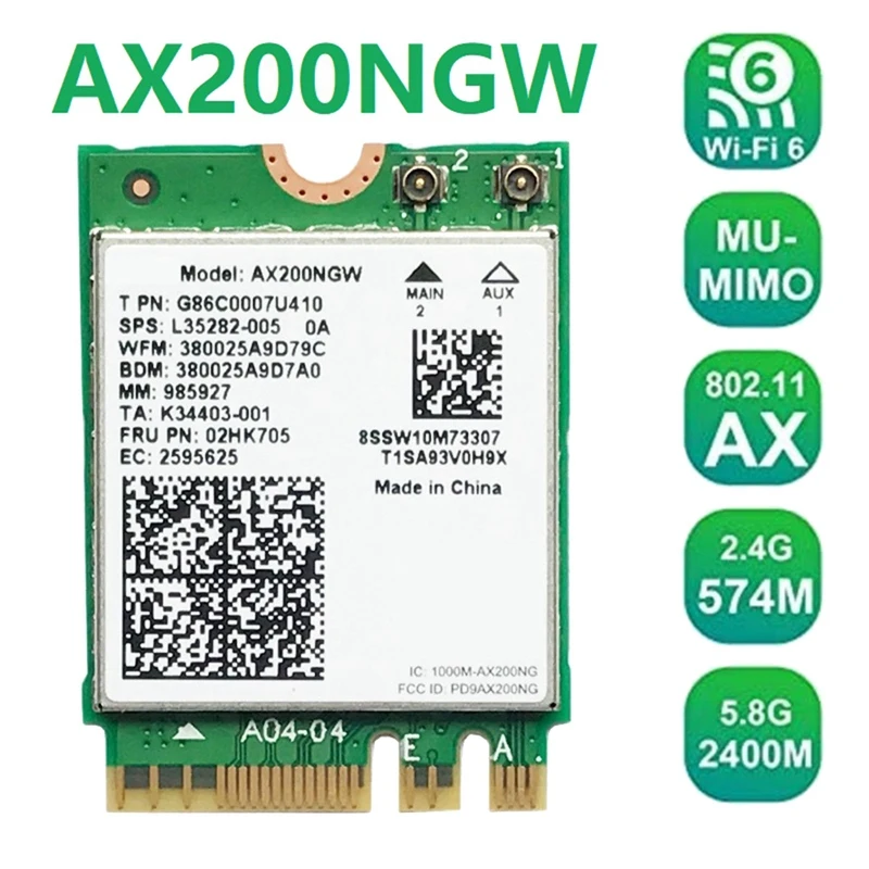 

Network Card Wifi Wireless Adapter Card AX200 AX200NGW M.2 NGFF Bluetooth 5.0 Wifi 6 2.4G/5G 802.11Ac/Ax
