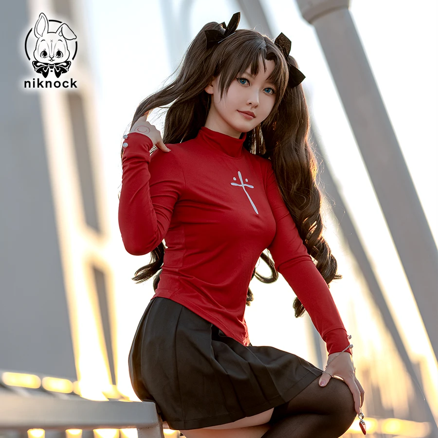 

Fate Stay Night Tohsaka Rin Cosplay Costume Long Wig Red Black Skirt Set for Women Carnival Suit Role Play Halloween Dresses