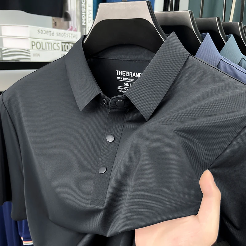 

Качественная роскошная мужская рубашка-поло с лацканами, летняя новая однотонная футболка без следов с коротким рукавом, высококачественная деловая повседневная мужская одежда, топ