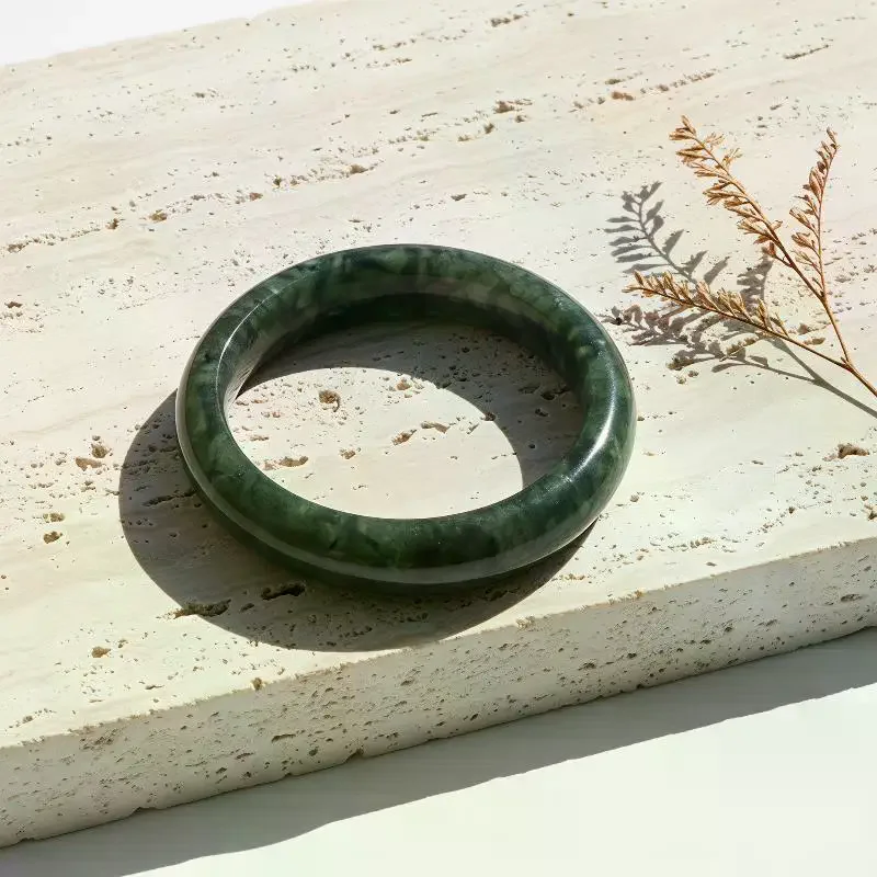 Natural Green White Hand Carved Wide Jade Bracelet: 1 PCS Fashion Boutique Nanyu Jewelry