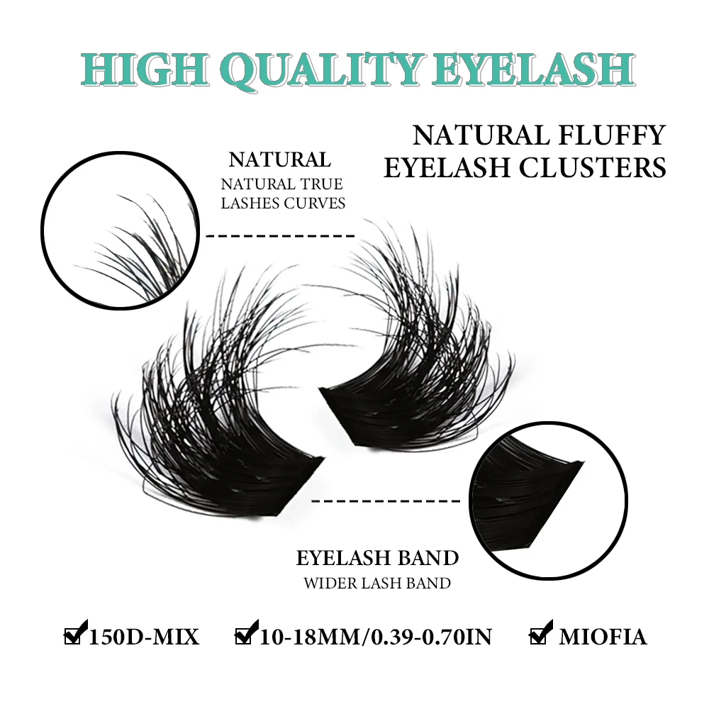 MIOFIA 5D Flauschige Voluminöse Cluster-Wimpern 30D-150D Dicke Wimpernbüschel 10-18mm Gemischte Längen Natürlicher Look DIY Wimpernverlängerungen – Detail 3