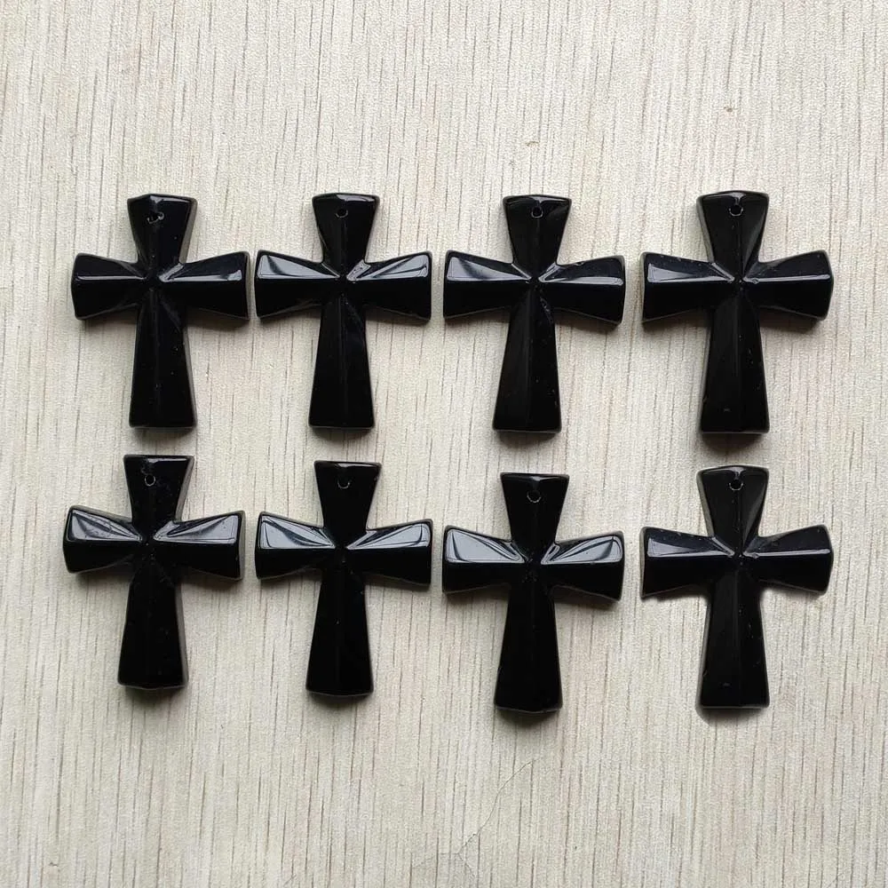 Fashion good quality natural black agate cross pendants Charm for diy jewelry making Necklaces 8pcs/lot wholesale free shipping