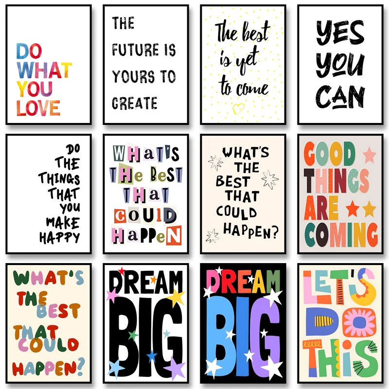 Colorful Inspiring Quotes Poster Modern Simplicity Print Retro Canvas Painting Wall Art Picture for Living Room Home Decoration