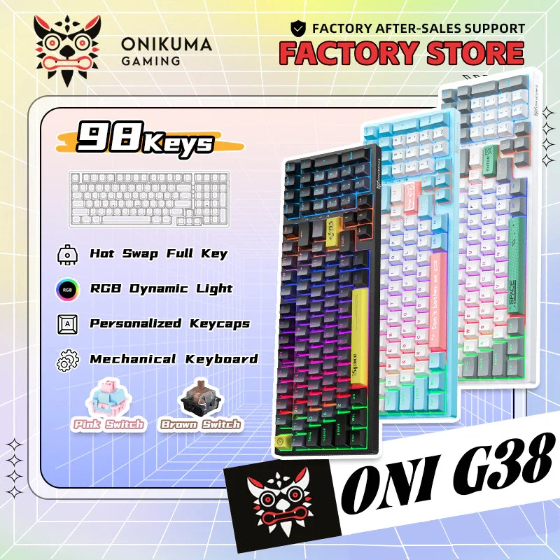 ONIKUMA G38 Keyboard 98Keys Wired USB Port Pink Switch Mechanical Gaming Keyboard RGB Dynamic Lights   for Compute Laptop PC