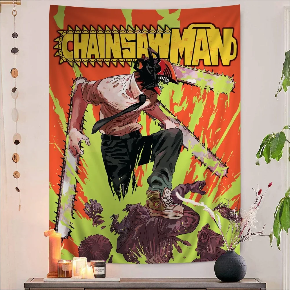 Chainsaw Man Anime Anime Tapestry Hippie Flower Wall Carpets Dorm Decor Cheap Hippie Wall Hanging