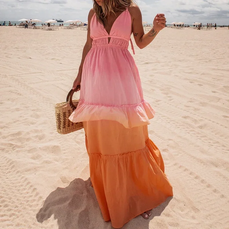 

Женское длинное платье с V-образным вырезом, с открытой спиной