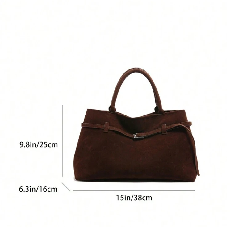 Large Capacity Ladies Handbag Buckle Decorative Design Faux Suede Hasp Casual Tote 2024 Elegant Bags For Women Shoulder Bags New