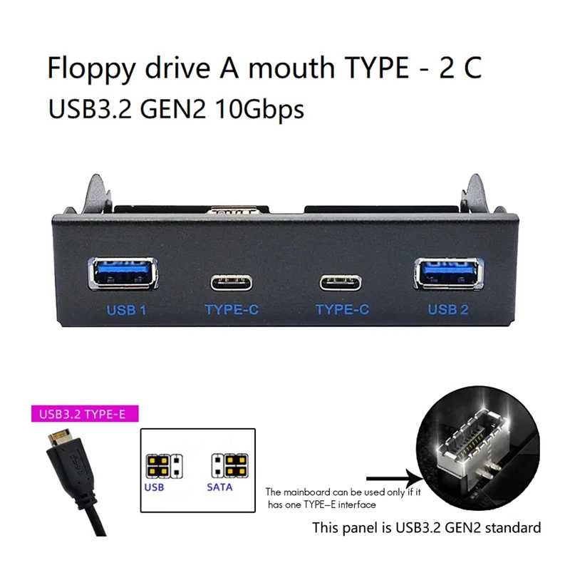 Floppy Drive Bay Panel USB3.2 GEN2 TYPE-C Floppy Drive Bay 10Gbps Panel 3.5In HUB 19PIN To C Port Forward Backward Plugs-A74P