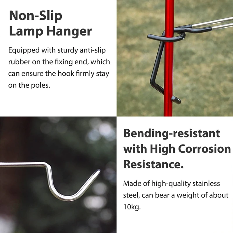 Crochets de support de lumière en acier inoxydable, support de lampe de poteau de tente portable, cintre de lanterne de pêche de chasse, outils de