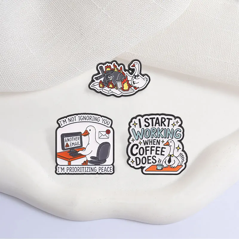 Cute Cartoon Office Goose Badge Humor Work Enamel Pins Fashion Lapel Metal Brooches Backpack Clothes Jewelry Gift for Friends