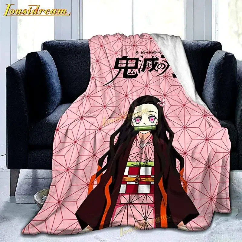 Kawaii Kamado Nezuko Flannel Blanket Demon Slayer Throw Blankets Comic Cartoon Sofa Cover Leisure Blankets Office Napping