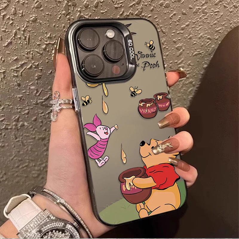 Plating Matte Hard Shockproof Phone Case for iPhone 16 15 14 13 12 11 Pro Max XS X XR 8 7 Plus SE 2020 Disney Winnie Pooh Cover