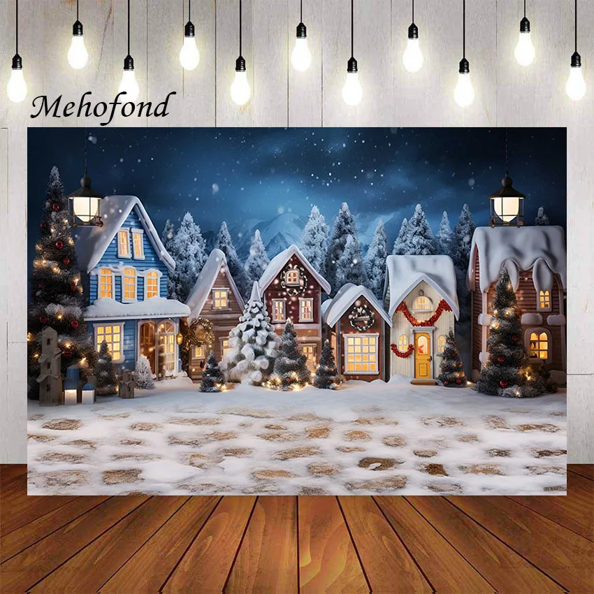 Mehofond Photography Background Winter Christmas Snowy Forest House Xmas Trees Kids Family Portrait Decor Backdrop Photo Studio