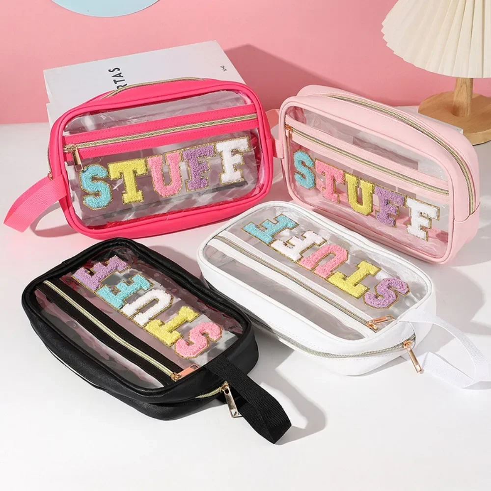 

Clear PVC Crossbody Sling Bags Women Fashion Cute Letter Patches Fanny Packs Female Waterproof Waist Pack Stadium Approved