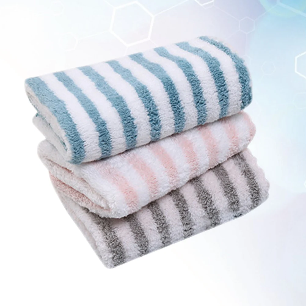 

3pcs Coral Fleece Dish Towels Stripe Lake Green Pink Grey Kitchen Cleaning Cloth Water Absorbent Quick Drying Towel