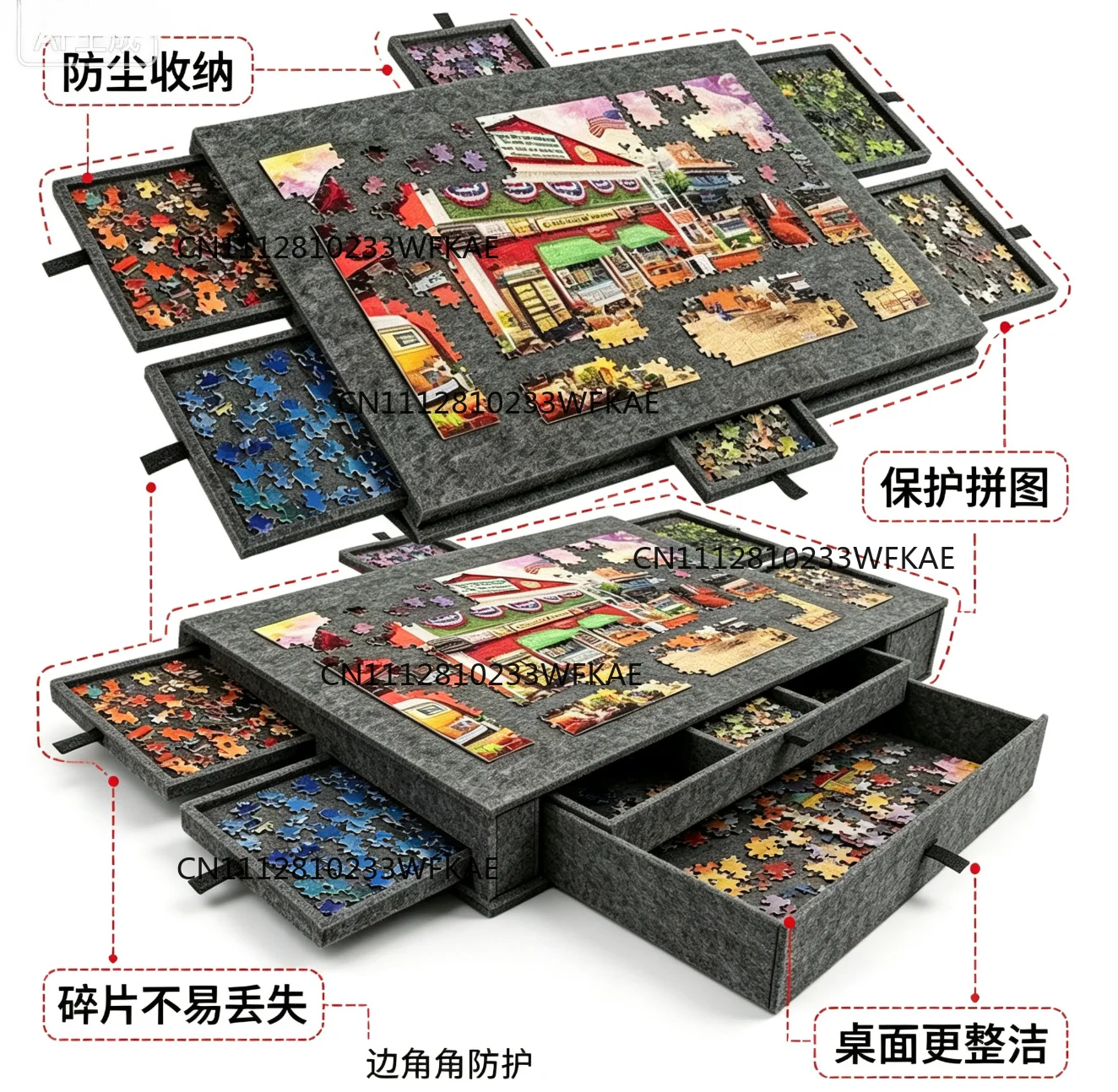 Puzzle workbench, foldable with stand cover 6 drawers portable