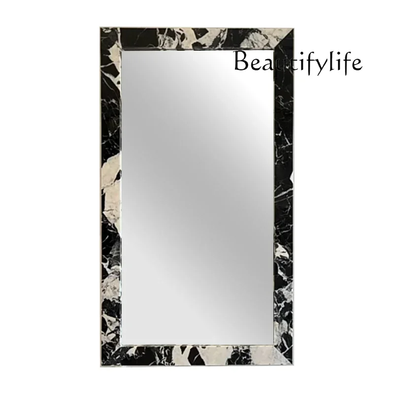 

Y Natural Marble Bathroom Mirror Vanity Mirror European-style Entrance Decoration Light Luxury Black And White