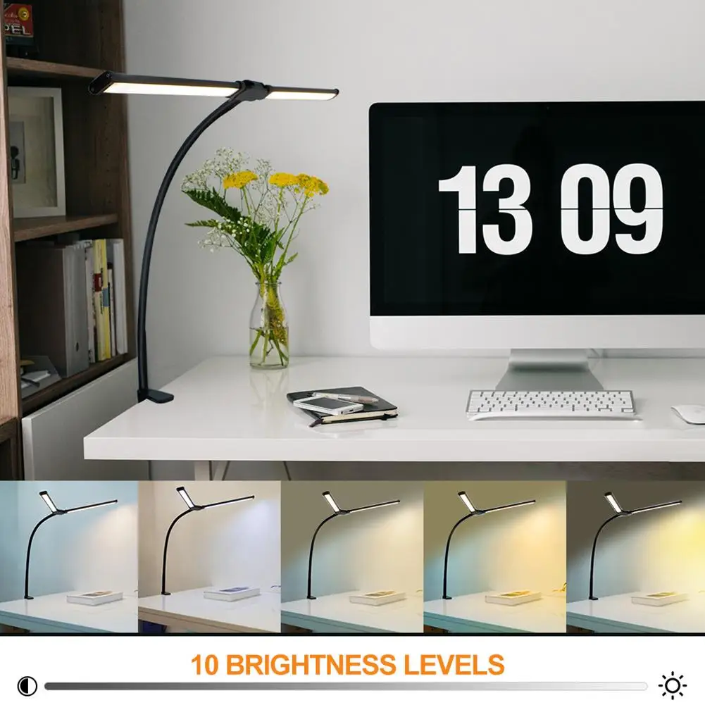 Imagem -05 - Led Clipe Controle Remoto Desk Lamp Arquiteto Abajur 10 Níveis Escurecimento Modos de Cores Home Office Iluminação Cabeça Dupla 2023