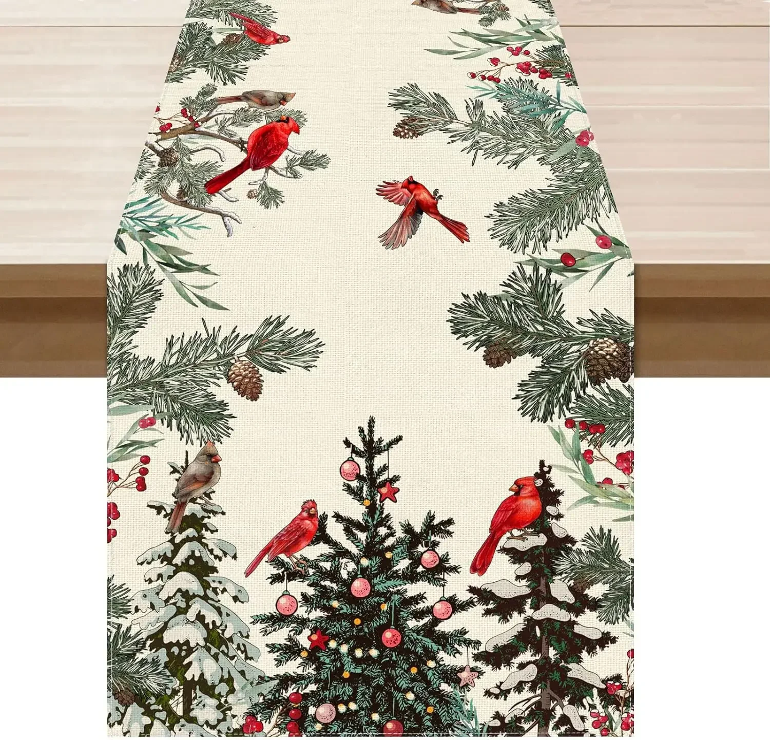 Merry Christmas Xmas Tree Pine Needles Linen Table Runner Party Decor Reusable Kitchen Dining Table Runner Christmas Decorations