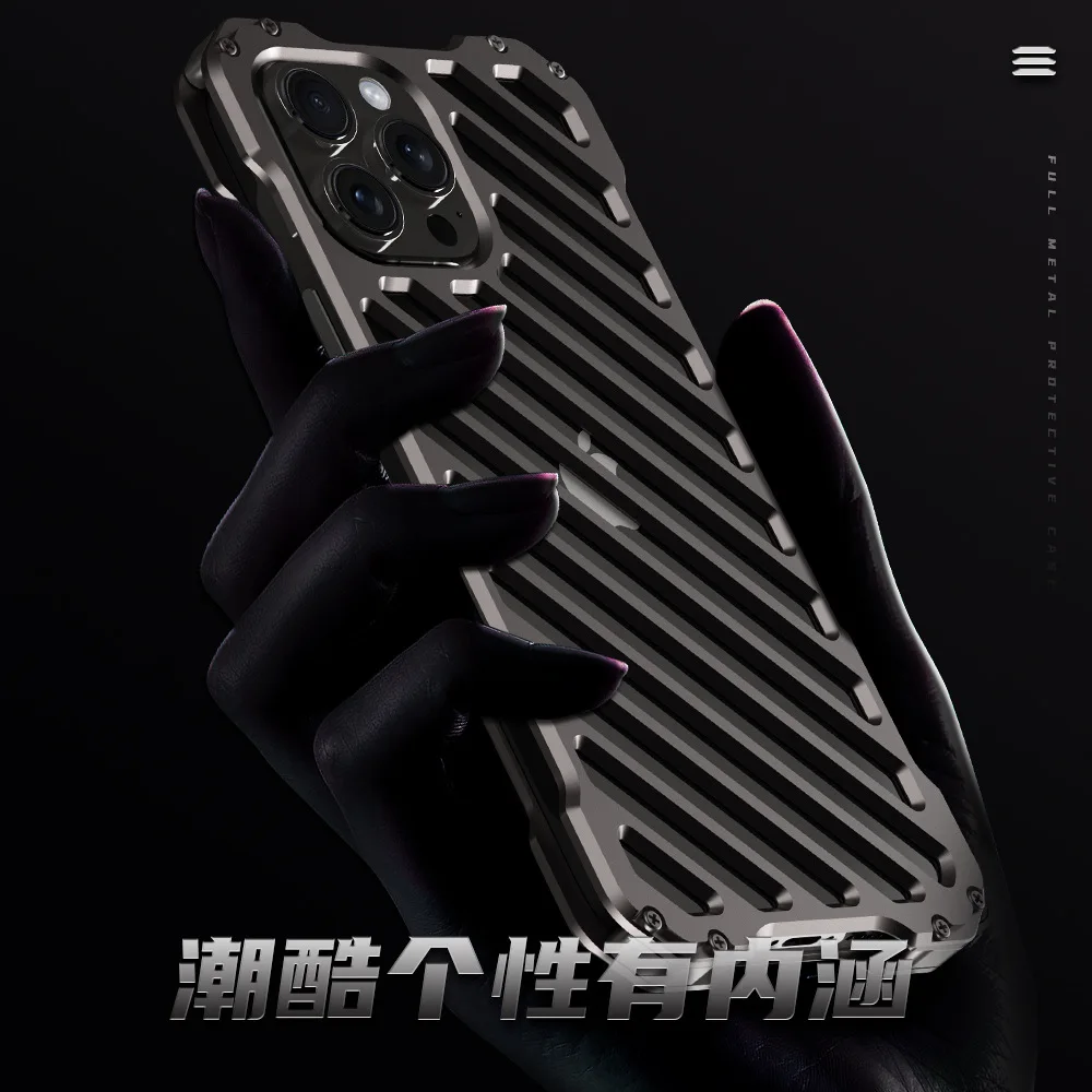 

R-just Metal Armor Case For Iphone 15 14 13 16 Pro Max Plus With Phone Camera Lens Protector Heavy Duty Hollow Funda Skin Shell