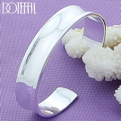 DOTEFFIL 925 Sterling Silver 12mm Smooth Adjustable Bangle Bracelet For Man Woman Fashion Wedding Engagement Party Jewelry