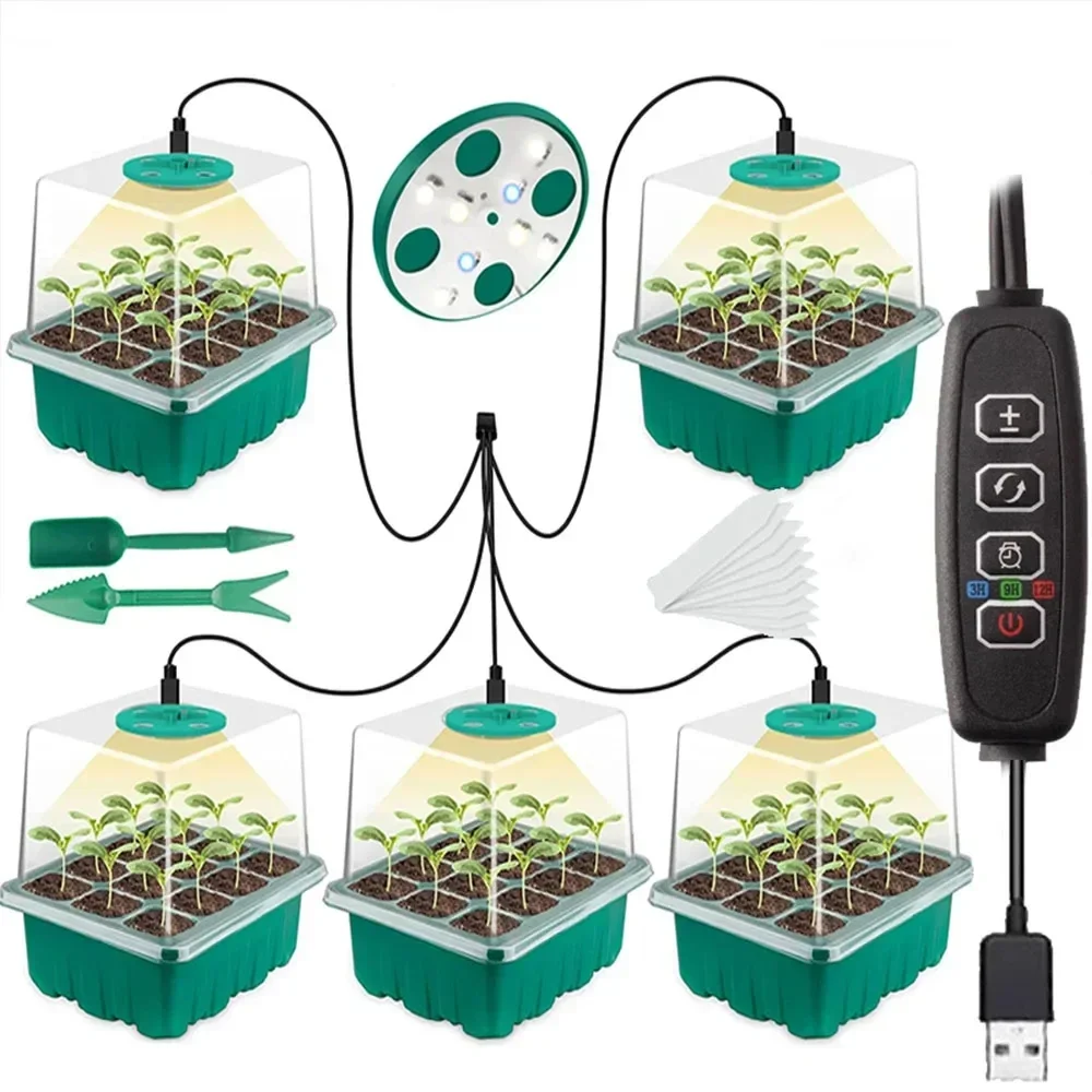 

Led Grow Light with Seeding Trays Full Spectrum Seed Starter Kit Tools Germination Growing Lamp for Greenhouse Plant 12 Cells
