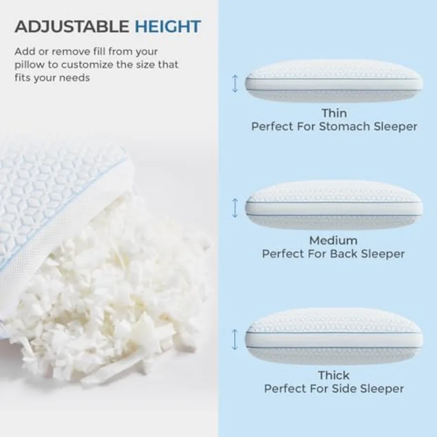 Cooling Pillows Size Set of 2, Shredded Memory Foam Pillows 2 Pack for Hot Sleepers, Cold Bed Pillows for Sleeping, Washable wi view 5
