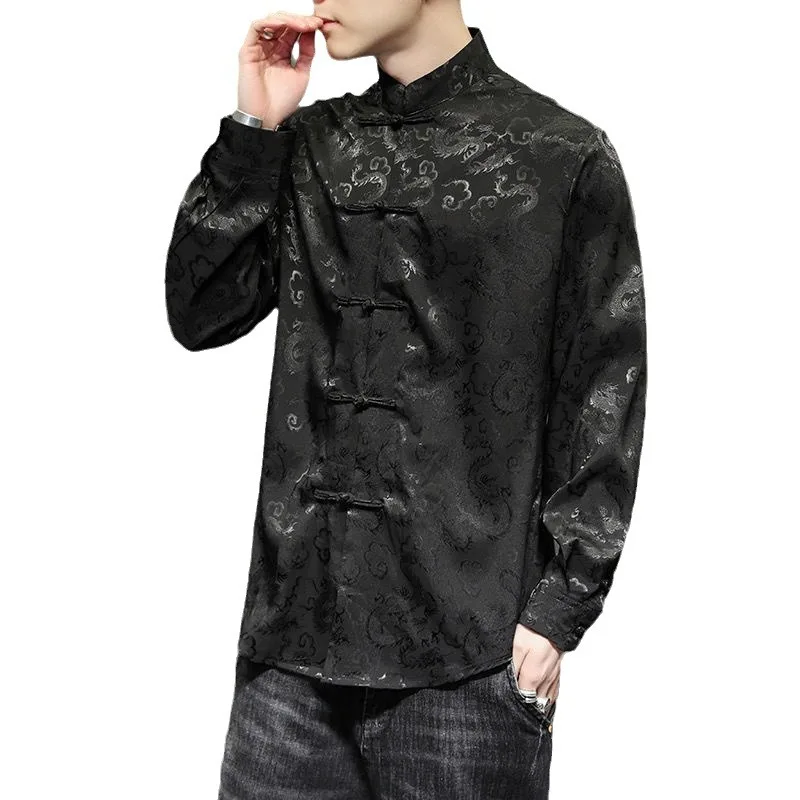 

Мужской шелковый костюм танг, свободный крой, большой размер, китайский жакет с воротником-стойкой, костюм чжуншань, мужская одежда в китайском стиле