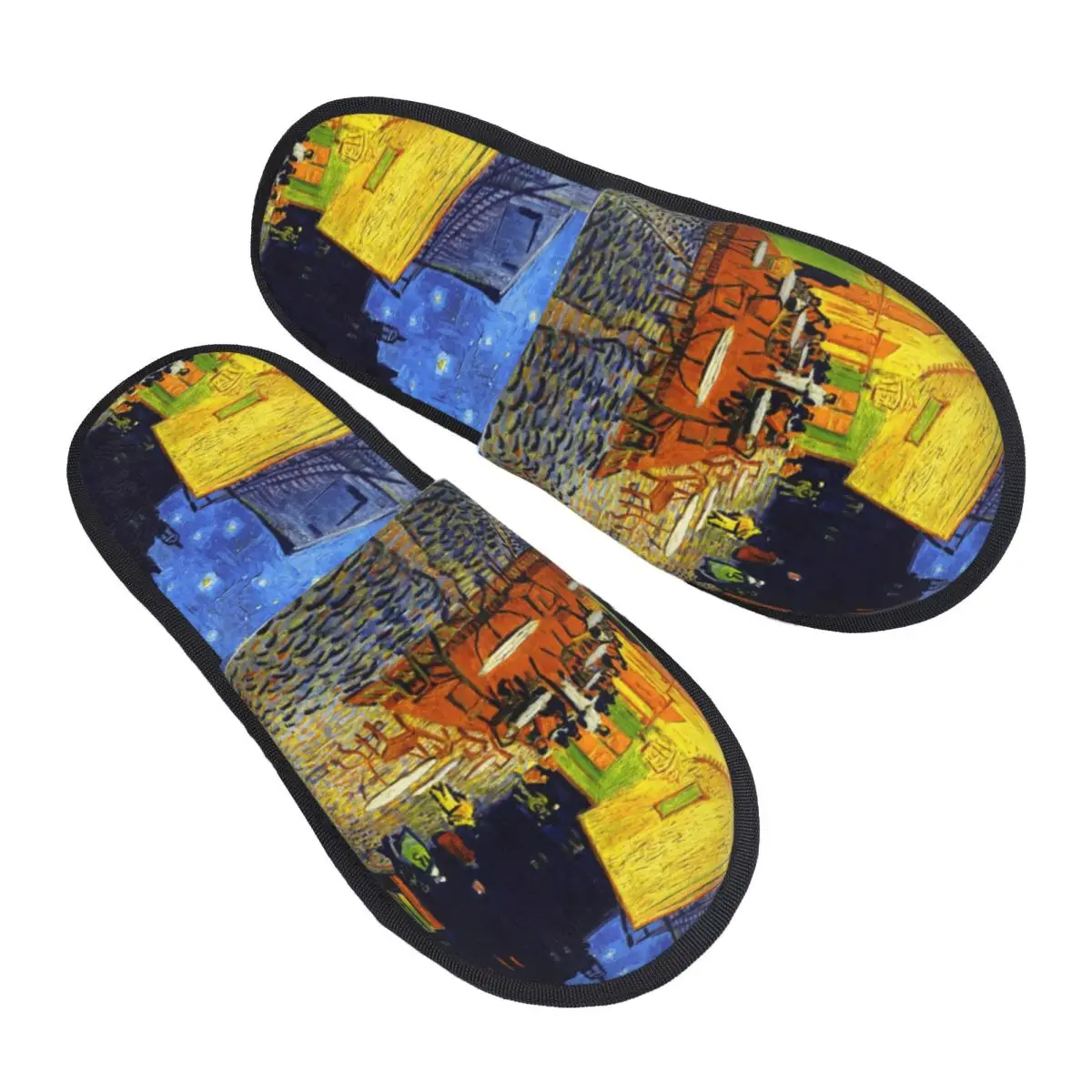 Zapatillas de casa de espuma viscoelástica suave para mujer, terraza de café personalizada por la noche, pintura de Vincent Van Gogh, pantuflas antideslizantes cálidas y acogedoras