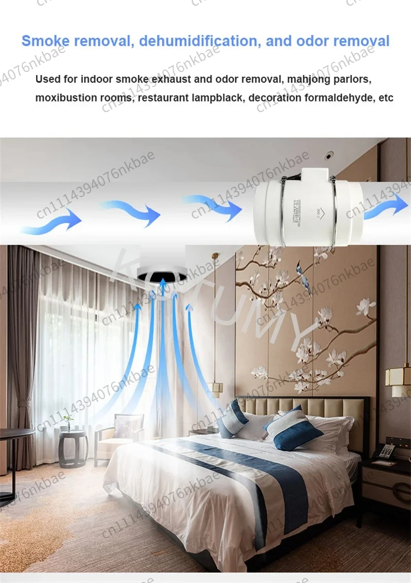 3–8 Inch Diagonal Flow Inline Duct Exhaust Fan, Ventilation Extractor Ventilator for Kitchen & Bathroom