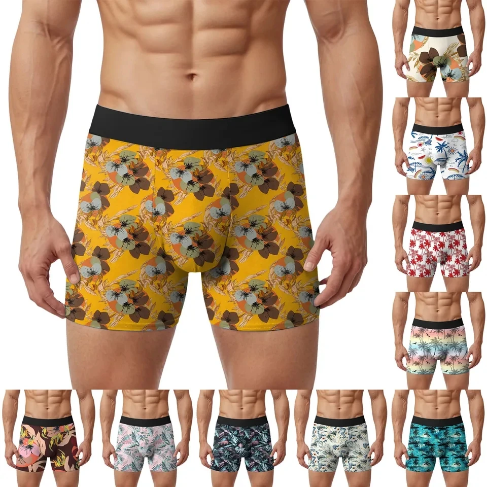 Mens Underware Men Boxer Shorts Hawaiian Beach Style Male Underpants Fashion Print Panties Man Comfortable Soft Lingerie