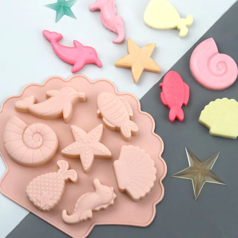 Under The Sea Silicone Chocolate Mold Ocean Marine Animal Dolphin Mermaid Tail Soap Mold Cake Decorating Tools Cupcake Topper