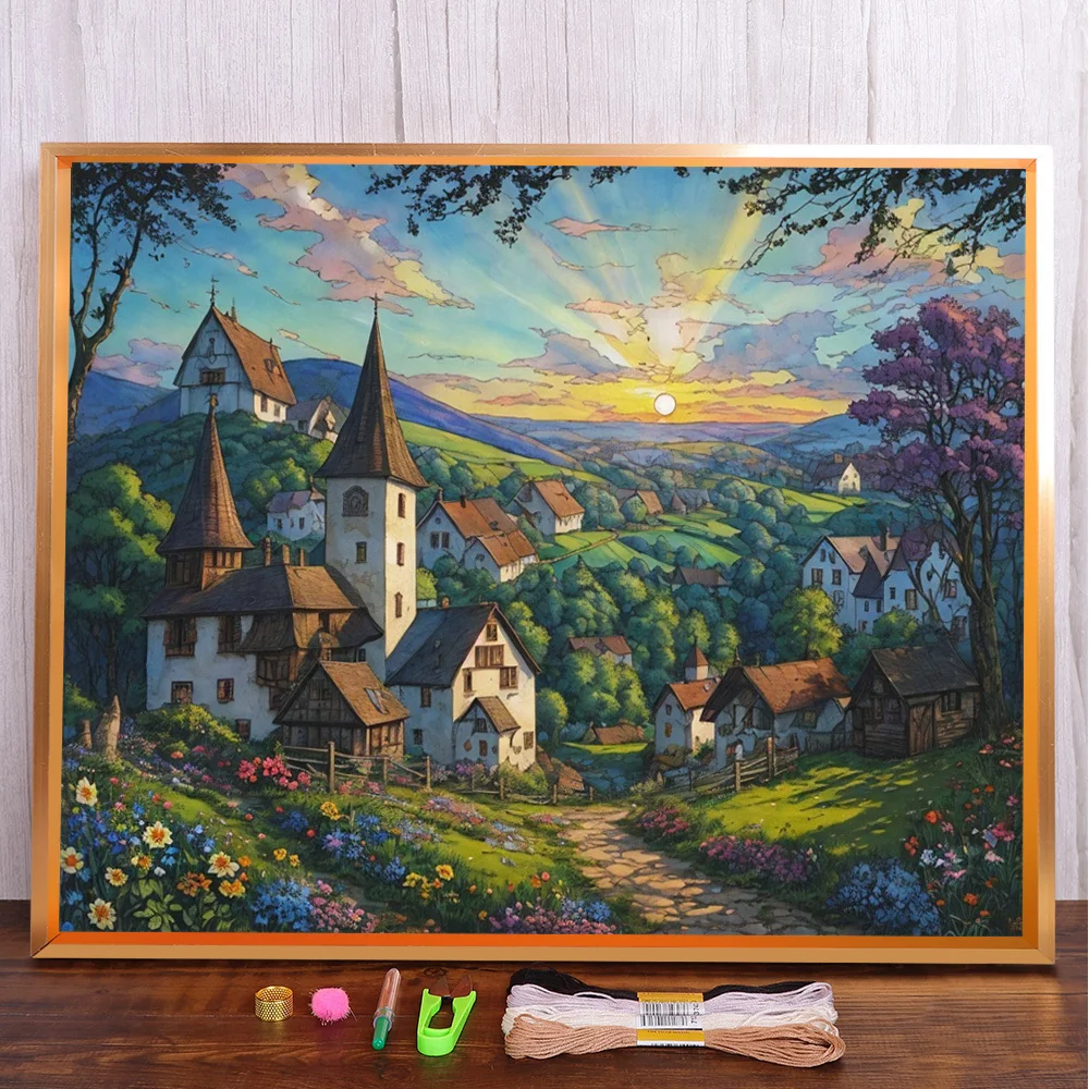 

Landscape Sunset Pre-Printed 11CT Cross Stitch Embroidery Kit DMC Threads Sewing Hobby Handiwork Handicraft Needle Gift Mulina