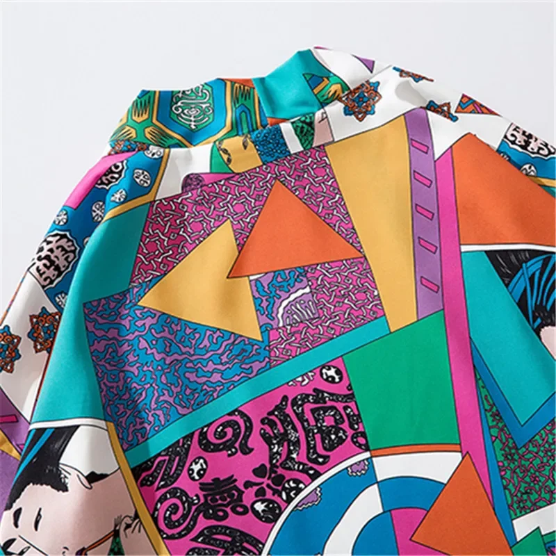 كتلة اللون المرقعة يوكاتا هاوري الرجال ثوب الكيمونو الياباني سترة الملابس سترة المرأة Ukiyoe كيمونو قميص رداء رقيقة التقليدية