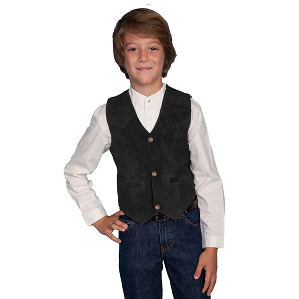 Gilet da ragazzo 3 bottoni in pelle scamosciata con scollo a V per bambini Gilet Casual senza maniche giacca abito Gilet West Cowboy Style Clothes