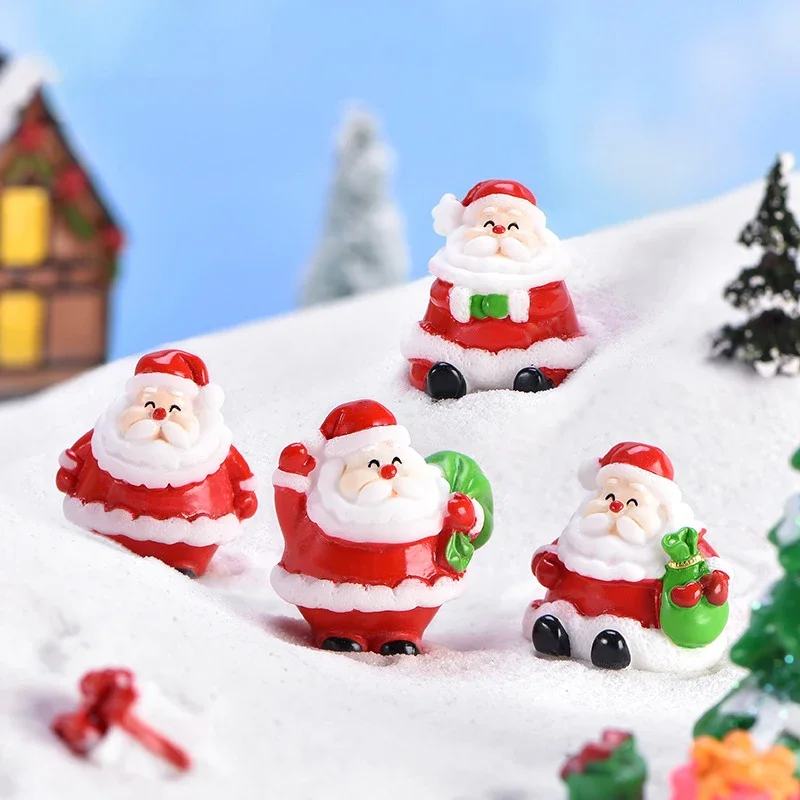 Mini Resin Christmas Santa Snowman Figurine Micro Landscape Model Diy Miniature Garden Figurine New Year Home Ornament Decor