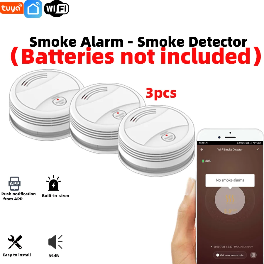 3PACKS Rauchmelder, batteriebetriebener Rauchmelder mit fotoelektrischer Technologie, mit LED-Anzeige und Testtaste, installiert i