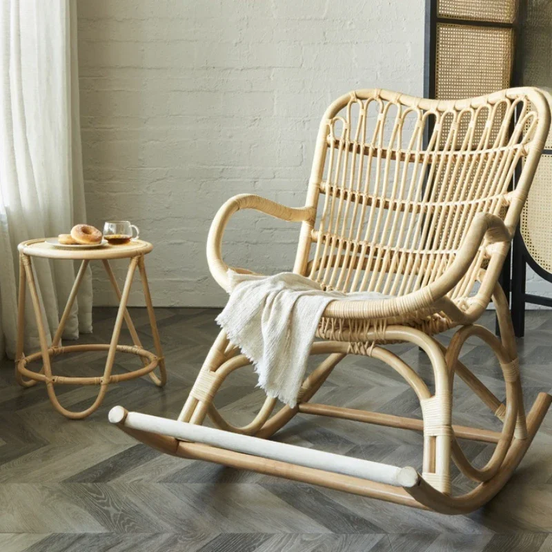 

Nordic rattan rocking chair Modern Japanese adult easy chair Simple home balcony single person sofa chair lounge chair.