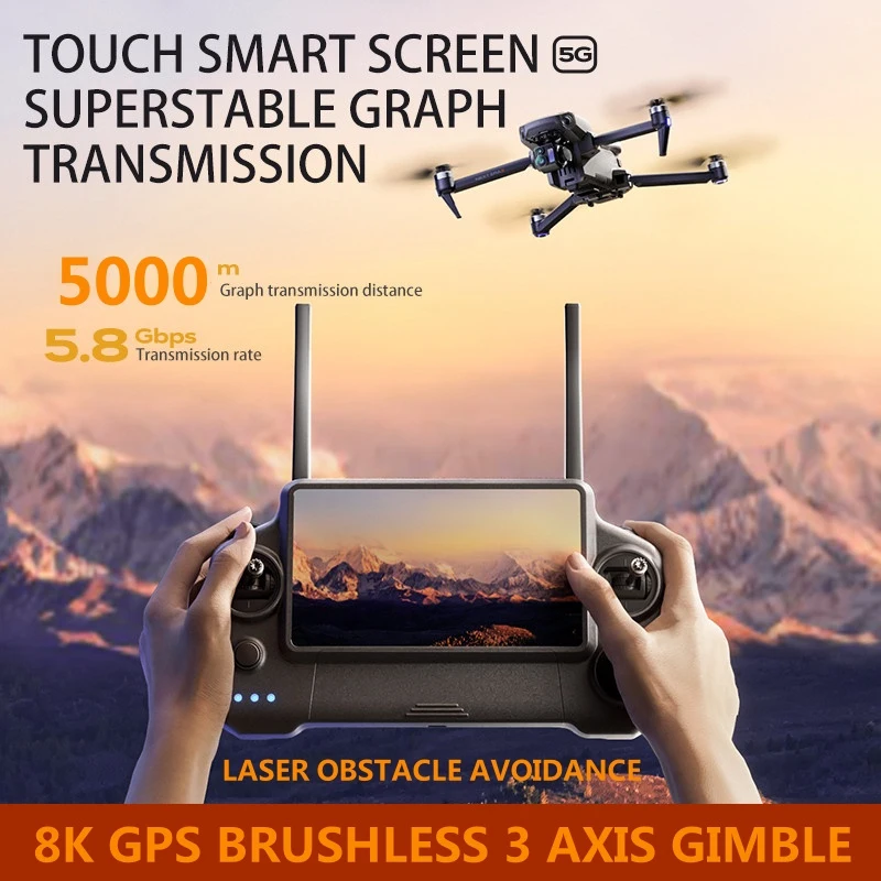 5KM GPS Return 3-Axis Gimbal Brushless Remote Control Quadcopter 8K Airdrop Obstacle Avoidance Digital Touch Screen FPV RC Drone