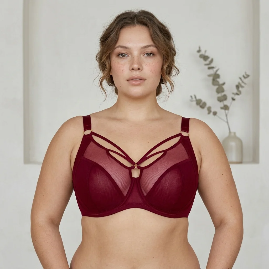 Fashion Multi Crisscross Strappy Mesh Minimizer Bra Plus Size Thin Unpadded Underwire Large Bust Lingerie G H I J K L Cup
